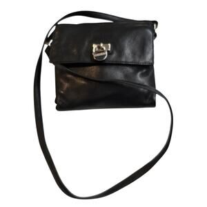 Calvin Klein Black Pebbled Leather Crossbody Purse with Faux Lock On Front